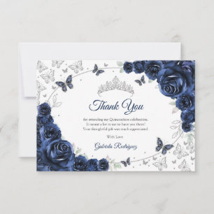 Navy Silber Blumen Quinceanera Dankeskarte