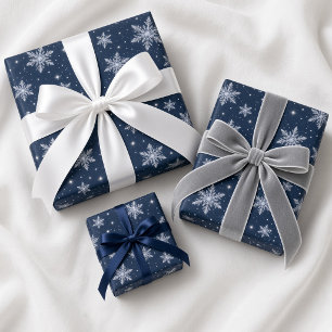 Navy Silber-Schneeflocken-Winter-Wunderland-Muster Geschenkpapier