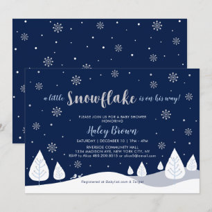 Navy & Silber Winter Wonderland Jungen-Baby-Party Einladung