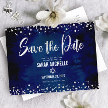 Navy Silver Bat Mitzvah Rett Datum Moderne Schrift