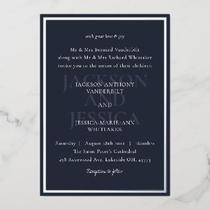 Navy & Silver Bold Minimalistische Hochzeit Folieneinladung