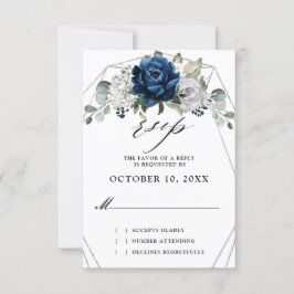 Navy Silver Champagne Ivory Geometric Wedding RSVP Karte