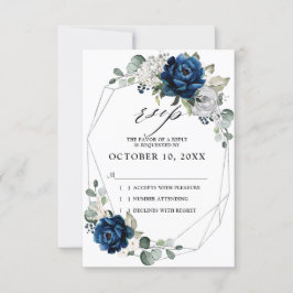 Navy Silver Champagne Ivory Geometric Wedding RSVP Karte