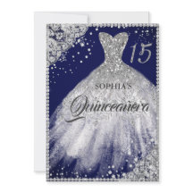 Navy Silver Diamond Lace Sparkle Gown Quinceanera