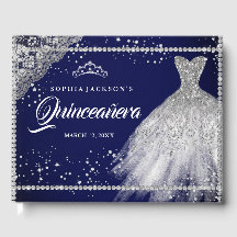 Navy Silver Diamond Sparkle Gown Quinceanera