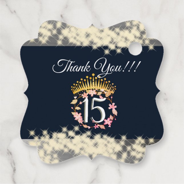 Navy Silver Elegant Quinceanera Feier Geschenkanhänger (Rückseite)