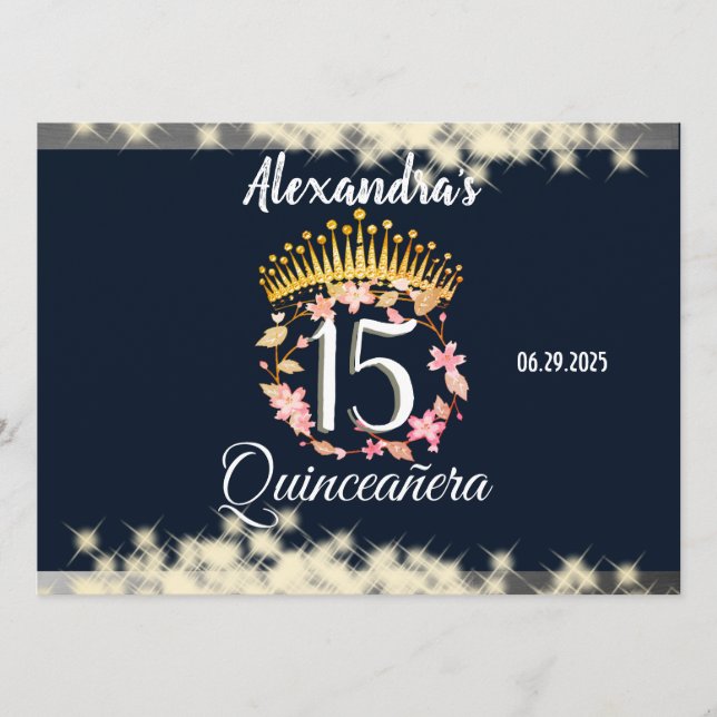 Navy Silver Elegant Quinceanera Feier Menükarte (Vorderseite)