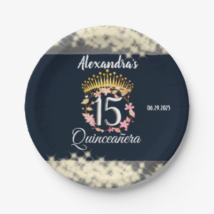 Navy Silver Elegant Quinceanera Feier Pappteller