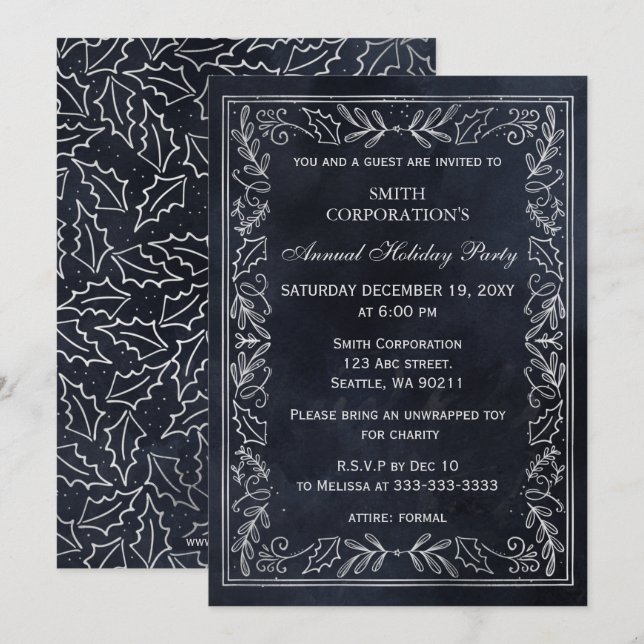 Navy Silver Elegante Corporate Holiday Party Einladung (Vorne/Hinten)