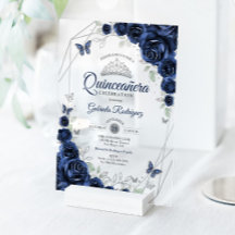 Navy Silver Floral Quinceanera