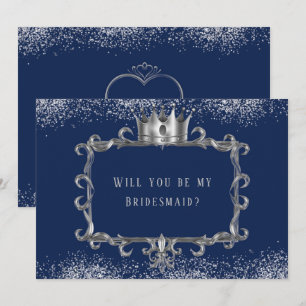 Navy Silver Frame Royal werden Sie meine Bridesmai Einladung