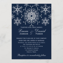 Navy Silver Glitzer Blick Schneeflocken Einladung 