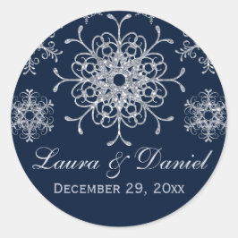Navy Silver Glitzer sieht Snowflake Hochzeitsticke Runder Aufkleber