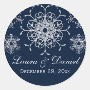 Navy Silver Glitzer sieht Snowflake Hochzeitsticke Runder Aufkleber