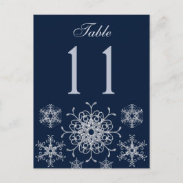Navy Silver Glitzer Snowflakes Tischnummer Card