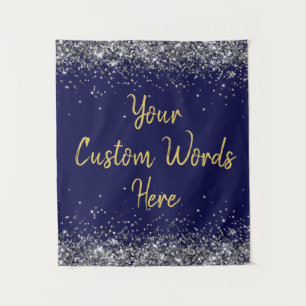 Navy Silver Gold Geburtstagsparty Foto Stand Prop Wandteppich