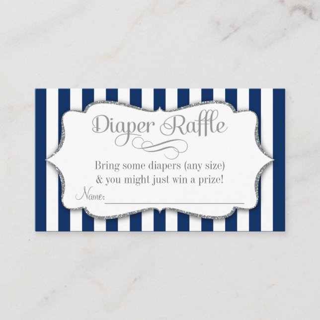 Navy Silver Gray Diaper Raffle Baby Duschkarten Begleitkarte (Vorderseite)