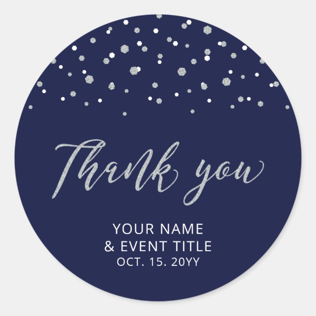 Navy & Silver Modern Birthday Gefallen Vielen Dank Runder Aufkleber (Vorderseite)