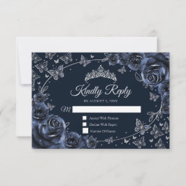 Navy Silver Quinceanera Reply RSVP Karte