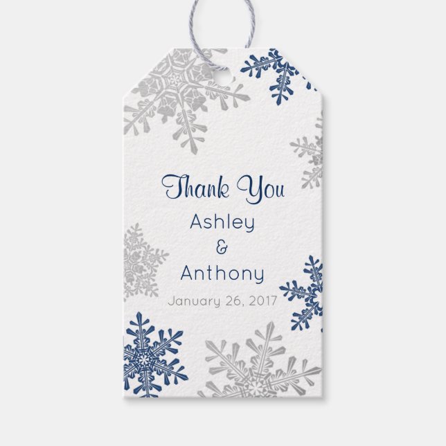 Navy Silver Snowflake Winter Winter Vielen Dank Geschenkanhänger (Vorderseite)