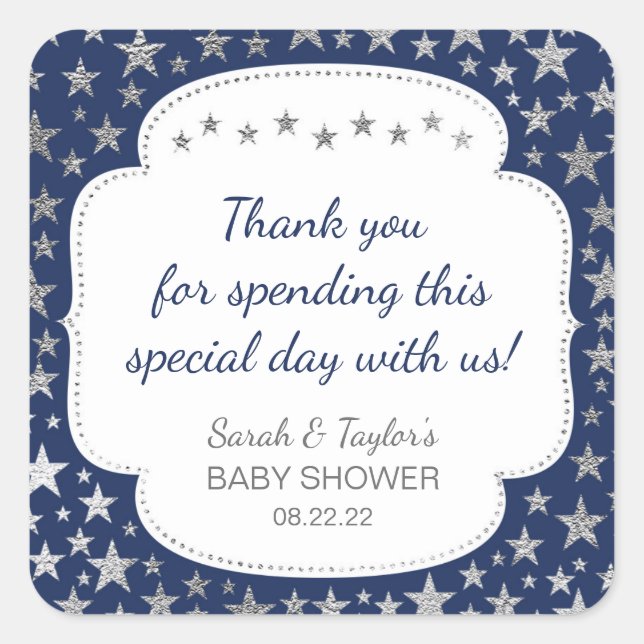 Navy Silver Twinkle Sterne danken dafür Quadratischer Aufkleber (Vorderseite)