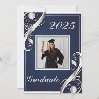 Navy Silver White Abschluss 2025 Einladung