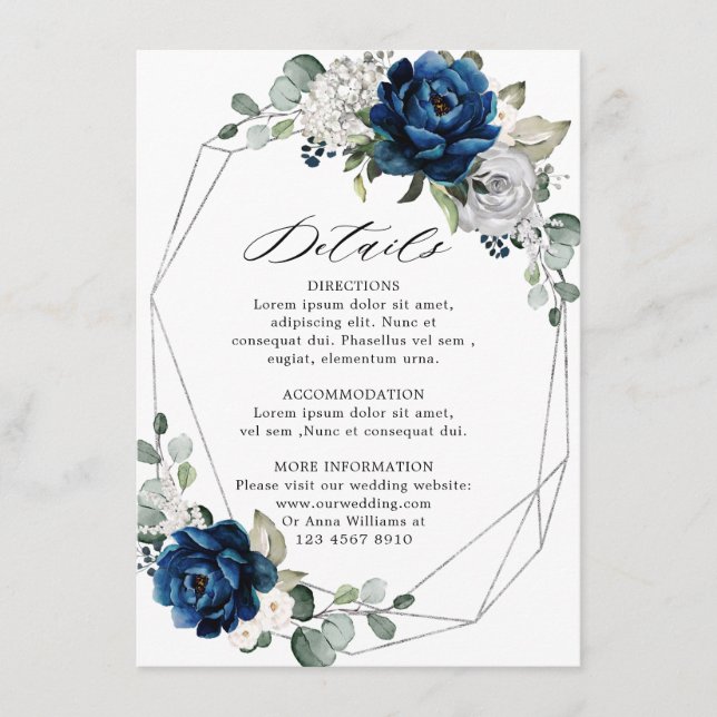 Navy Silver White Champagne Ivory Geometric Detail Begleitkarte (Vorderseite)