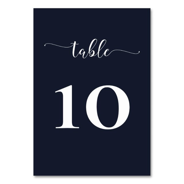 Navy Simple Calligraphy Modern Wedding Tischnummer (Vorderseite)