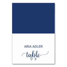 Navy Simple Calligraphy Wedding Escort-Platzkarten Tischnummer