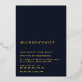 Navy Simple Elegante Moderne Hochzeit Folieneinladung