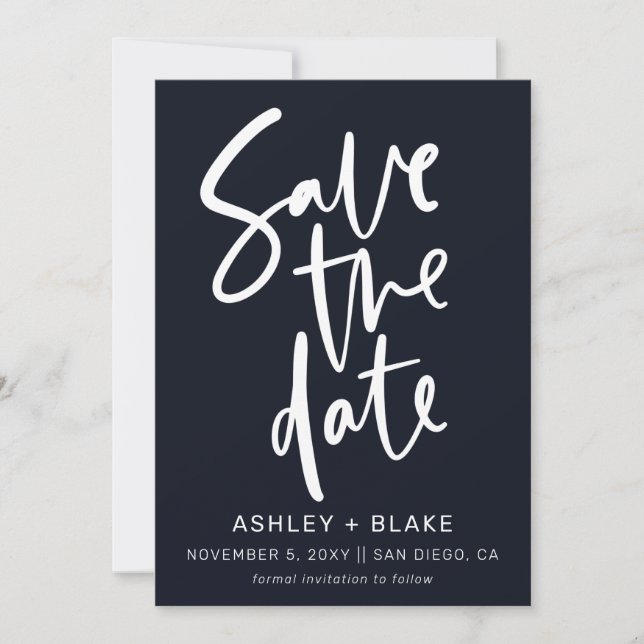 Navy Simple Handwriting Calligraphy Save the Date (Vorderseite)