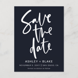 Navy Simple Handwriting Calligraphy Save the Date Ankündigungspostkarte