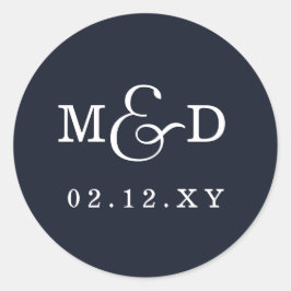 Navy Simple Modern Monogram Wedding Runder Aufkleber