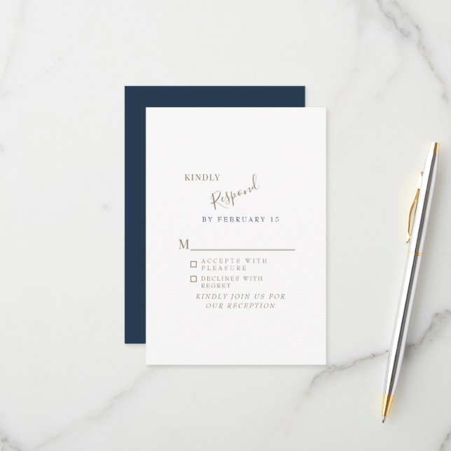 Navy Simple Modern Wedding RSVP Karte (Vorderseite/Rückseite Beispiel)