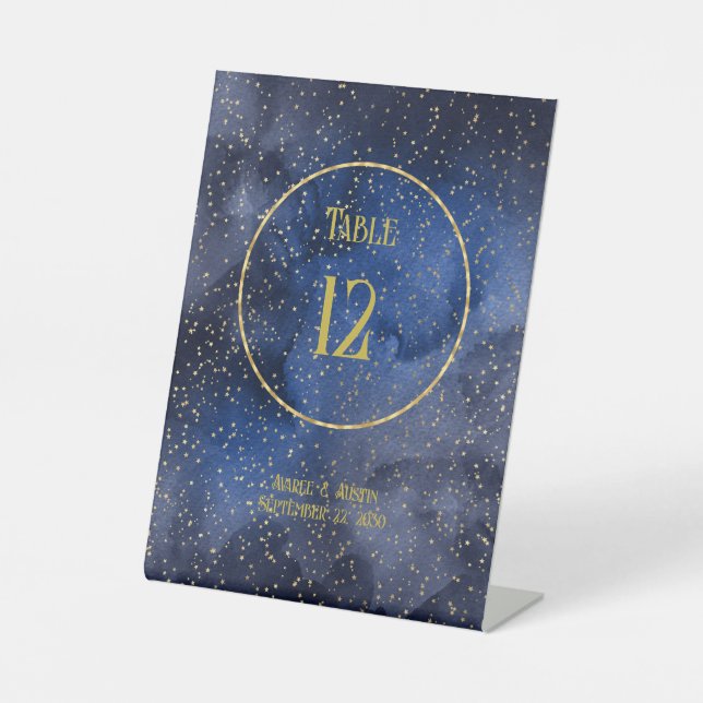 Navy Sky Gold Stars Tabletop Sockelschild (Vorderseite)