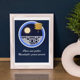 Navy Sky - White Moon Window Mitte Herbst Festival Poster