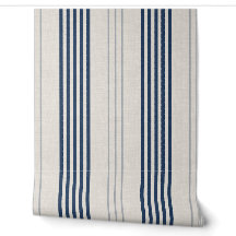 Navy Slate Ticking Stripe Linen Texture