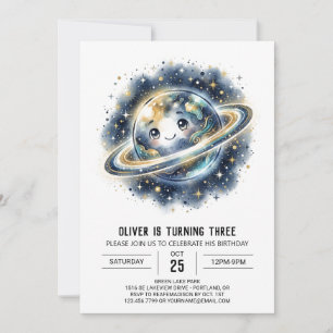 Navy Smiling Planet Geburtstag Einladung