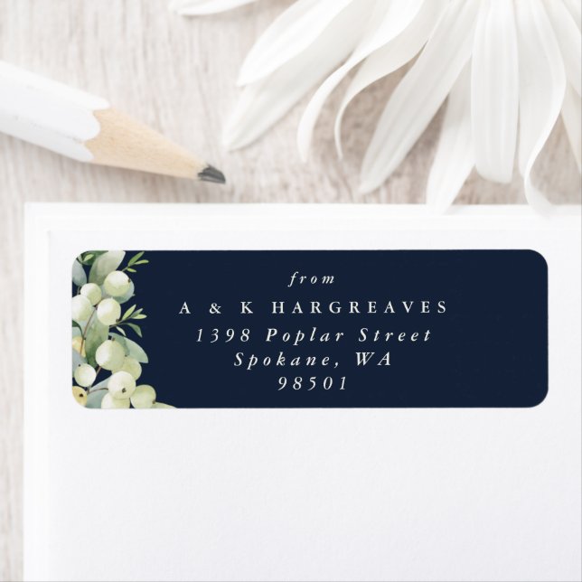 Navy Snowberry+Eucalyptus Holiday Return Address (Insitu)
