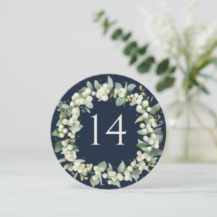 Navy Snowberry+Eucalyptus Mariage Numéro de table