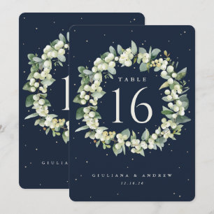 Navy Snowberry+Eucalyptus Mariage Numéro de table