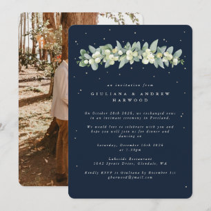Navy Snowberry+Eucalyptus Wedding Reception Foto Einladung