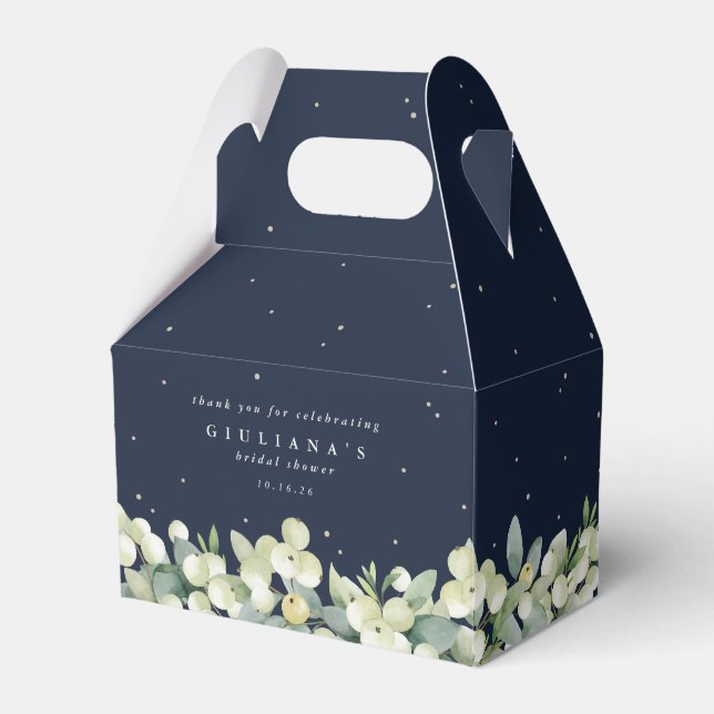 Navy Snowberry+Eucalyptus Winter Brautparty Geschenkschachtel (Vorderseite)