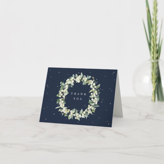 Navy Snowberry+Eucalyptus Wreath Wedding Note Dankeskarte (Vorderseite)