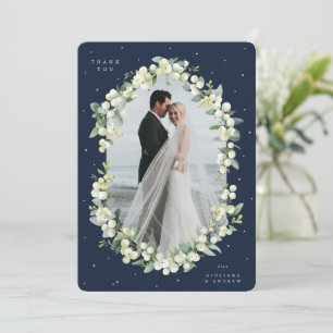 Navy Snowberry+Eukalyptus Hochzeits-Flat Photo Dankeskarte