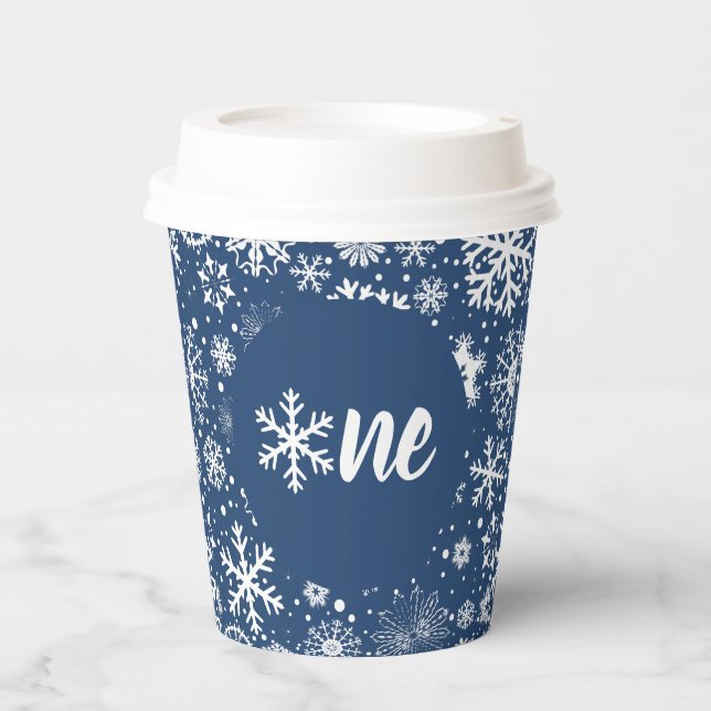 Navy Snowflake ONE Paper Cup Pappbecher (Vorderseite)