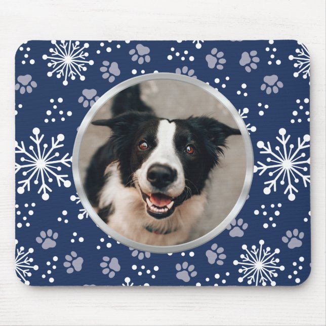 Navy Snowflake Paw Muster Pet Foto Mousepad (Vorne)