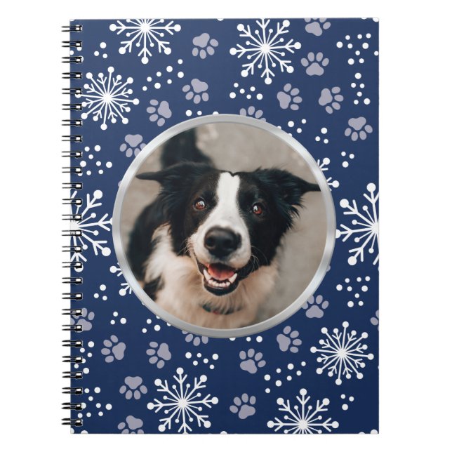 Navy Snowflake Paw Muster Pet Foto Notizblock (Vorderseite)