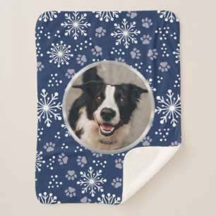 Navy Snowflake Paw Muster Pet Foto Sherpadecke