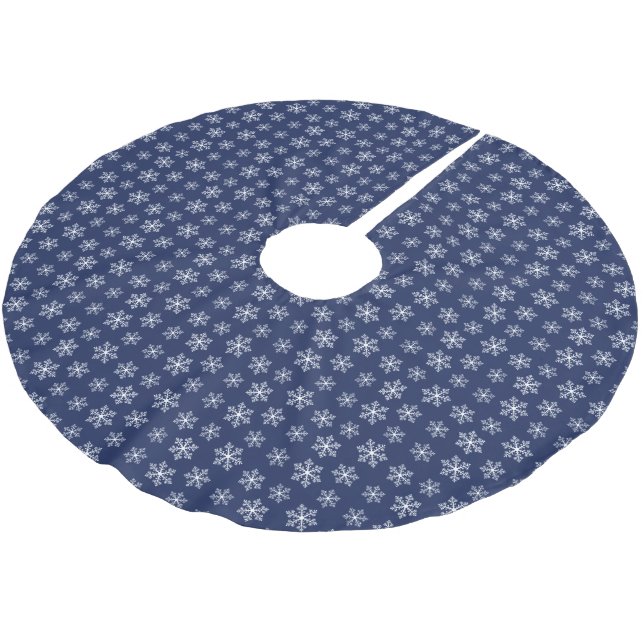 Navy Snowflake Tree Skirt Polyester Weihnachtsbaumdecke (Schrägansicht)